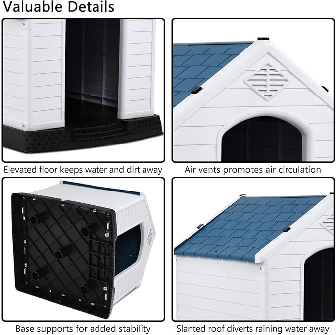 Giantex Dog House for Medium Dogs, Waterproof Plastic Dog Houses with Air Vents and Elevated Floor, Easy to Assemble, Outdoor Cat House Feeding Station Indoor Patio Backyard Dog Kennel House