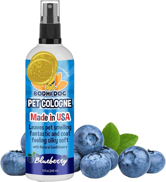 Bodhi Dog Premium Dog Cologne - Deodorizing Dog Perfume & Conditioner for Dogs & Cats - Natural Long Lasting Spray - Keeps Pets Fresh All Day - Gentle & Safe Formula, Made in USA (Blueberry 8 Fl Oz)