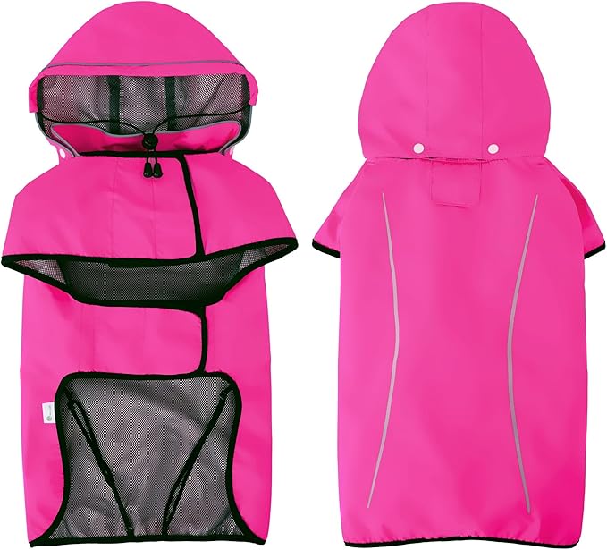 Mile High Life Dog Raincoat, Adjustable Waterproof Pet Rain Jacket, Reflective Hooded Poncho for Small Medium Large Dogs, Lightweight Breathable Pet Rain Coat (Hot Pink,L Chest 26"-33")