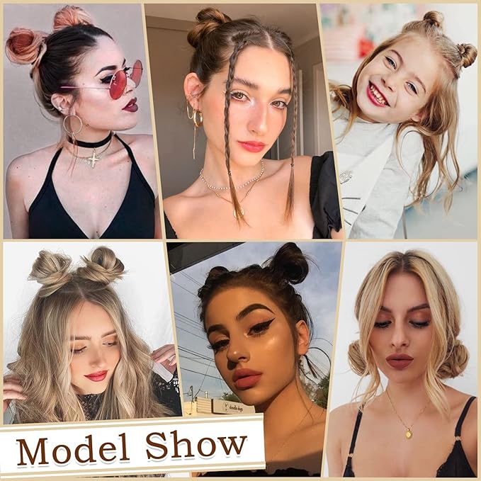 SOFEIYAN 2PCS Mini Claw Clip in Hair Bun Messy Cat Ears Hair Bun Extension Synthetic Donut Wig Accessory Updo Space Bun Hair Pieces for Women Girls, Strawberry Blonde & Bleach Blonde