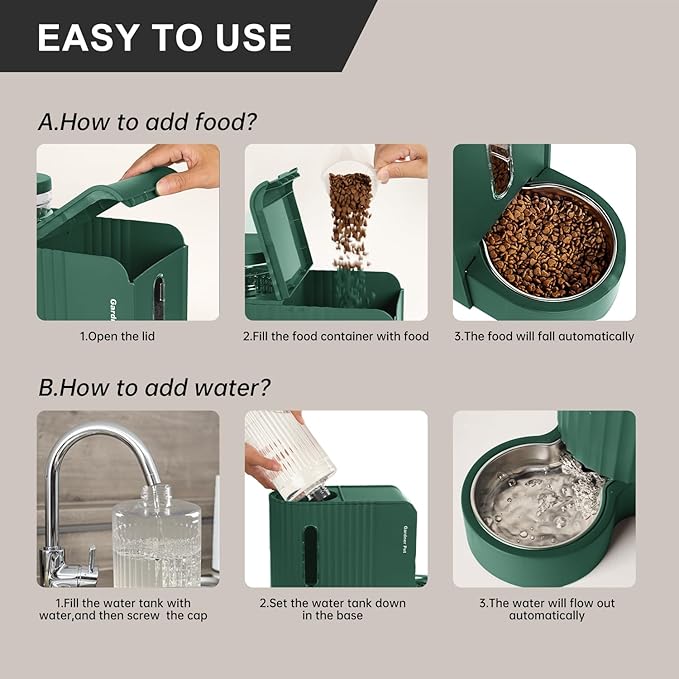 Gardner Pet Automatic Gravity Cat Food Feeder and Water Dispenser Stainless Steel Two-in-One Set Large Capacity Dispenser for Pets Dogs, Puppies, Kittens-(0.8 Gallons x 2)