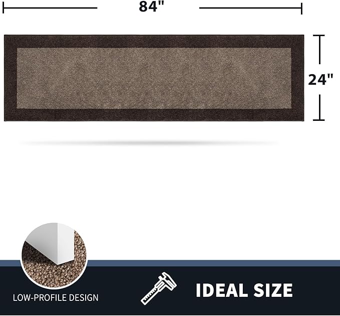PURRUGS Dirt Trapping Door Mat 24" x 84", Non-Slip/Skid Machine Washable Entryway Rug, Shoes Scraper, Throw Rug, Super Absorbent Area Rug for Muddy Wet Shoes and Paws, Grayish Brown & Coffee