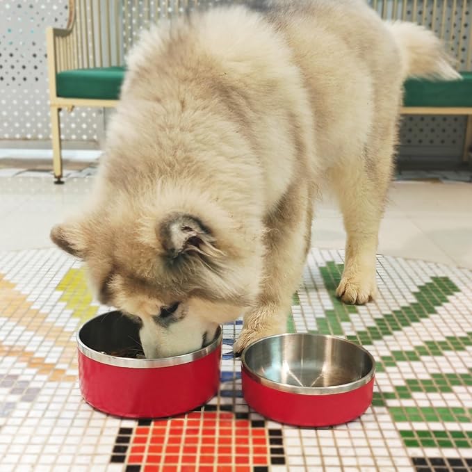 LIANLAI Stainless Steel Dog Bowls, Rust-Resistant Pet Bowls, Non Slip Dog Water Bowl, Versatile Feeding Bowls (Red，40 oz)