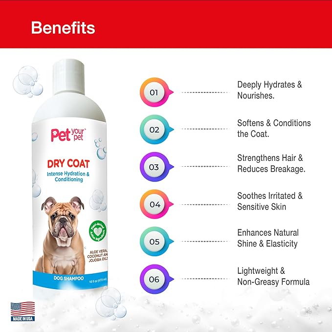 Natural Dog Shampoo for Dry Coats – Intense Hydration & Conditioning with Aloe, Coconut & Jojoba Oil – Moisturizing & Deodorizing Grooming Wash for Sensitive Skin- 16 oz