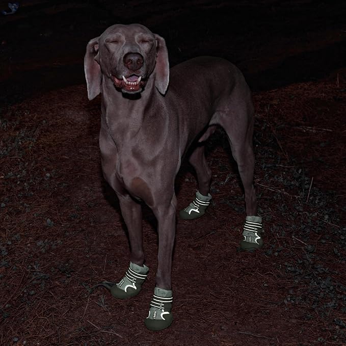 Dog Shoes, Waterproof Dog Boots & Paw Protectors with Anti-Slip Sole, 4pcs/Set Pet Dog Booties, Reflective Dog Shoes for Small Medium Large, Winter Snowy Summer Hot Pavement (Green, 1# (3XS))
