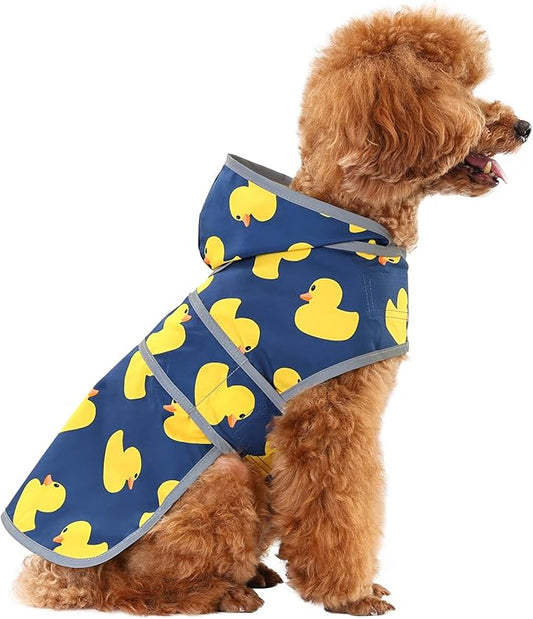 Dog Raincoat for Small Dogs Puppies Waterproof Hooded Rain Jacket with Reflective Strips Leash Hole & Poncho Adjustable Fit (Duck,S)