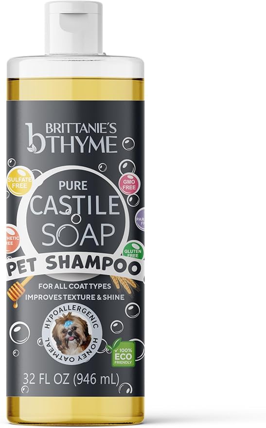 Brittanie's Pure Castile Pet Wash - 32oz 2 Pack | Gentle Shampoo + Conditioner for Dogs, Cats, Horses | Improves Coat | for Allergies and Itching | Deodorizes, Moisturizes & PH Balanced