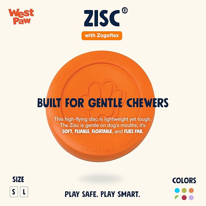 West Paw Zogoflex Zisc Dog Flying Disc, High Flying Aerodynamic Disc for Dogs Puppy – Lightweight, Floatable Disc for Fetch, Tug of War, Catch, Play – Doubles as Food/Water Bowl, Small 6.5", Tangerine