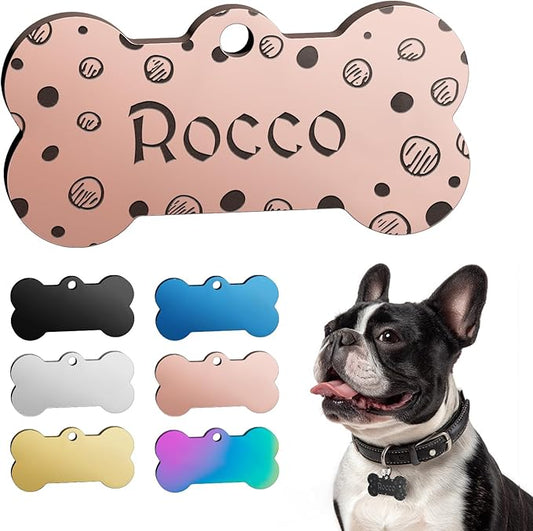Personalized Dog Tags, Stainless Steel Custom Dog ID Tags for Pets, Bone Shaped pet tag with deep Engraving, 6 Stylish Colors, Durable Dog Name Tags Personalized for Pets, Dog tag.