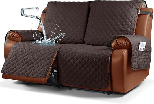 Ruaozz Waterproof Recliner Sofa Cover 1-Piece Couch Covers for Reclining Couches Reclining Sofa Cover Washable Furniture Protector with Elastic Straps Pocket for Kids, Pets (Chocolate, XL 2 Seater)