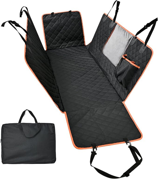 Amazon Basics Dog Car Seat Cover for Back Seat, Scratch-Resistant Nonslip Hammock with Side Flaps and Seatbelt Openings for Cars, SUVs, and Trucks, Black