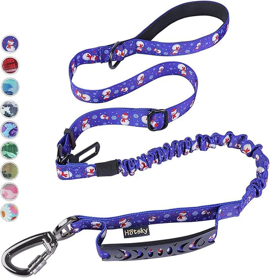 Hotsky Tactical Dog Leash Heavy Duty for Medium Large Dogs That Pull,4-6Ft Strong Bungee Shock Absorbing No Pull Dog Leash with Padded Double Handle and Car Seatbelt,Snowman