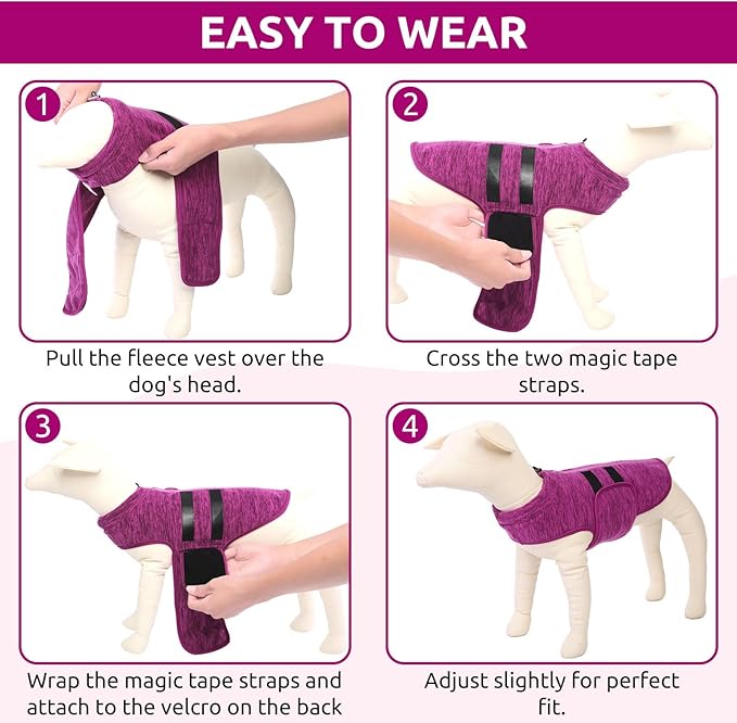 Queenmore XXS Dog Sweaters, Soft Fleece Vest Pullover Dog Jacket with Leash Hole, Warm Winter Dogs Clothes Cold Weather Doggy Dachshund Sweater for Small Dogs Cats Boy or Girl (Cationic Berry, XXS)