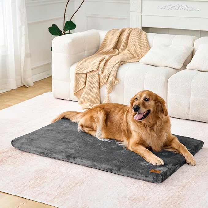 Dog Crate Pad - Extra Large Dog Beds with Removable Washable Cover and Waterproof Lining - XXL Memory Foam Pet Bed for Crate - Reversible Kennel Mat (Cool & Warm), 48-inch, Grey