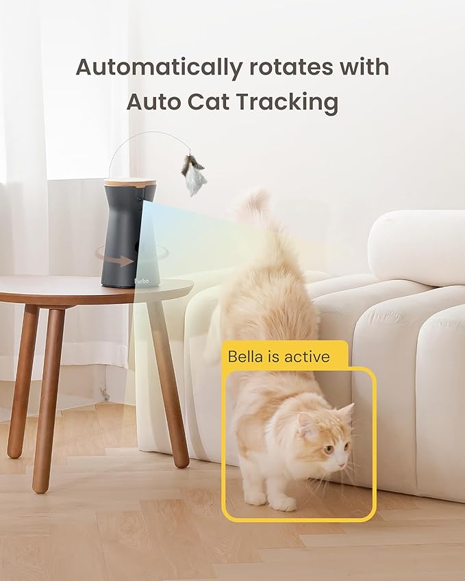 Furbo 360° Cat Camera: Pet Security Cam w/Meowing Alerts, Rotating View, Treat Toss w/Phone App, Smart Home Kitty Monitoring, 2-Way Speaker, No Subscription Needed. Standard See, Talk, & Toss Features