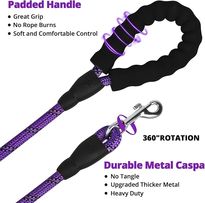 jenico Long Dog Leash 25FT: Heavy Duty Nylon Rope Leashes for Dogs Training with Reflective Threads Bungee and Padded Handle - Dog Lead for Large Small Medium Dogs Outside Walking Hiking