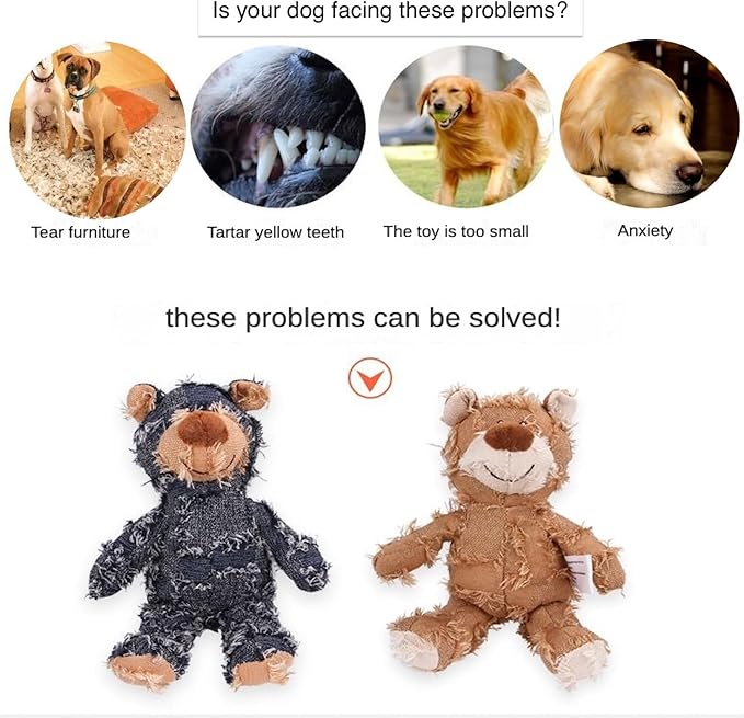 MAXBECK Dog Companion for Heavy Chewers- Indestructible Robust Bear Dog Toy, Resistant Squeaky Dog Toys for Heavy Chewers, Unbreakable Stuffed Plush Dog Toys for Aggressive Chewers (C-Navy+Oak)