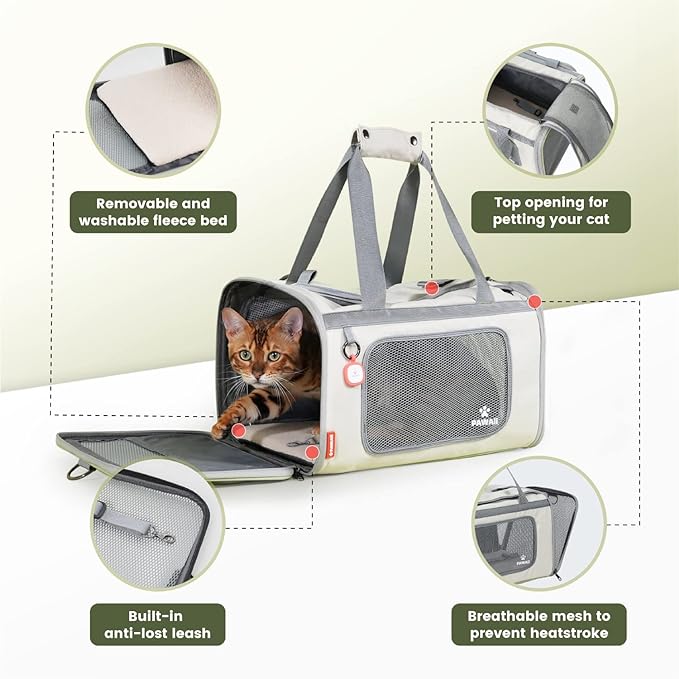 Pawaii Cat Carrier with ID Tag, TSA Airline Approved Soft Sided Collapsible Pet Travel Carrier, Portable Comfortable Convenient Foldable Cat Travel Bag