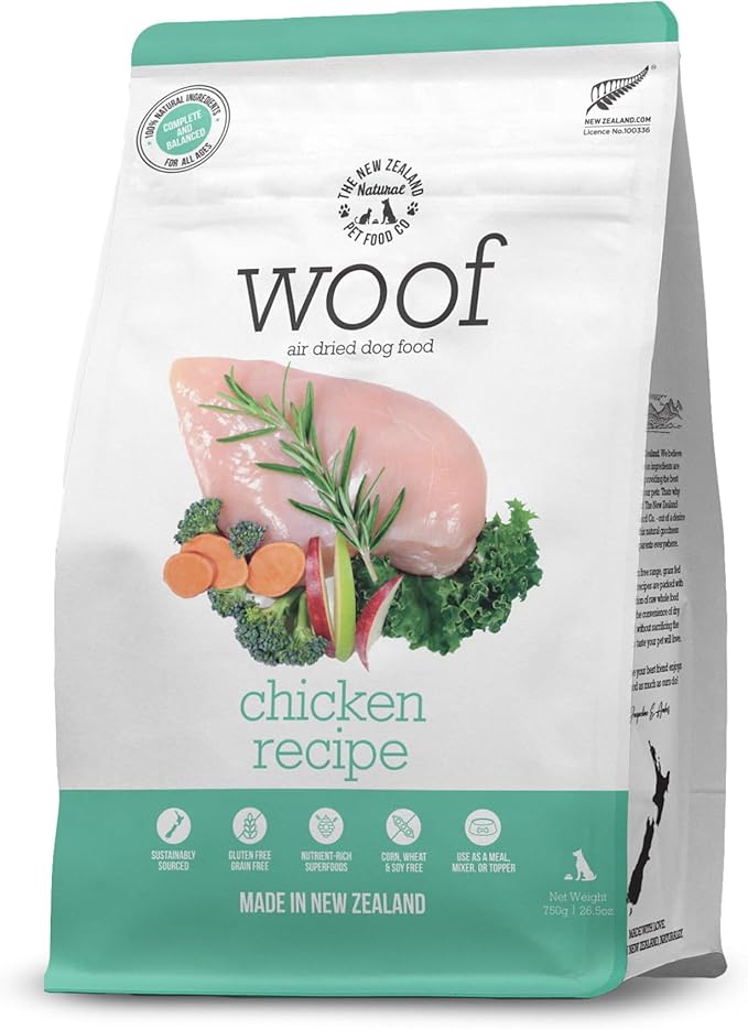 The New Zealand Natural Pet Food Co WOOF Air Dried Dog Bites - Chicken Recipe Dog Food High Protein Toppers for Dry Dog Food, Healthy Dog Food,26.5oz