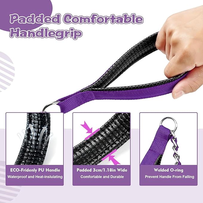 Heavy Duty Metal Dog Chain Leash with Comfortable PU Leather Padded Handle, Chew Proof, for Small Medium Pooch Walking Training (4ft 3.0mm Purple)