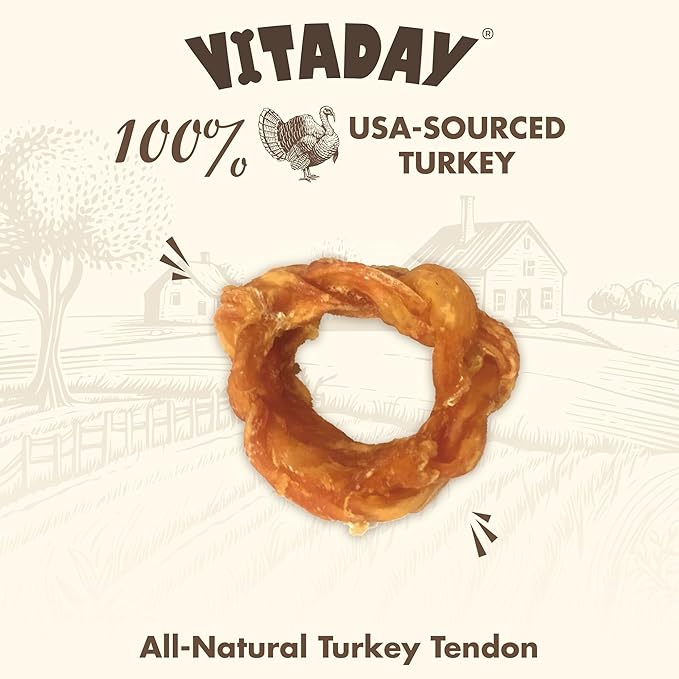 Turkey Tendons for Dogs, All Natural, Healthy Dog Treats, Long Lasting, Hypoallergenic Dog Chews, Rawhide Free, USA-Sourced, for Small Dogs, Ring (S), 4 Count Pack