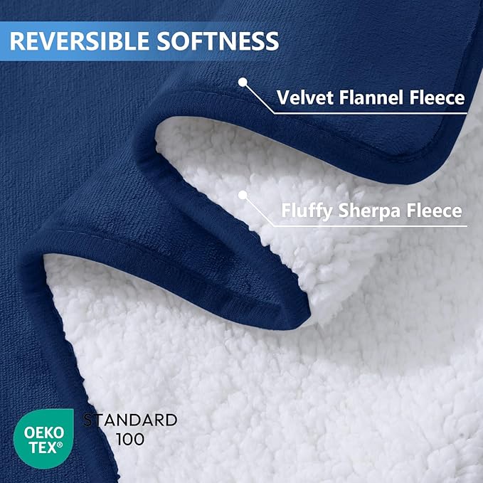 Smiry Waterproof Dog Bed Blanket, Leakproof Pet Throw Blanket for Bed Couch Sofa, Reversible Sherpa Fleece Furniture Protector Cover for Small Medium Large Dogs Cats (Navy Blue, 60x80 inches)