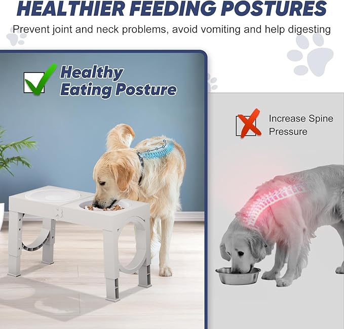 XIAZ Slow Feeder Dog Bowl Elevated Food and Water Bowl Stand for Large Medium Sized Dog, 4 Heights Adjustable, Non-Slip, Durable, Prevents Bloating & Improves Digestion for Dogs