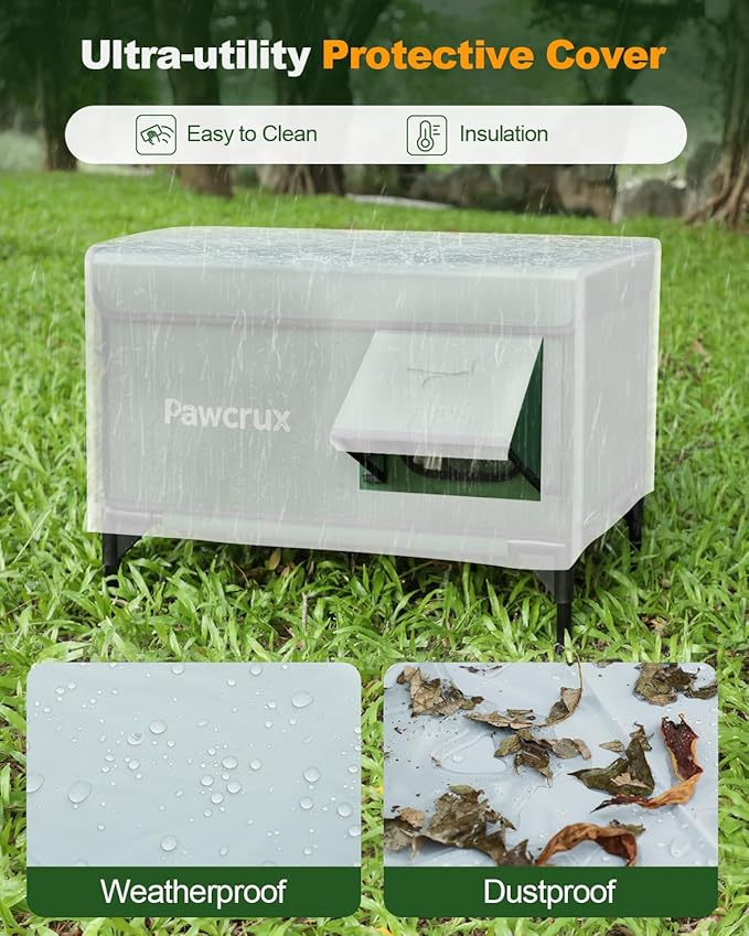 Weatherproof Heated Cat House for Outdoor in Winter, Heated Cat Bed Kitty Shelter with Cat Heating Pad, Insulated & Safe Escape Door, Warm House for Outside Stray Cat(Green, 17.7"x25.5"x17.9")