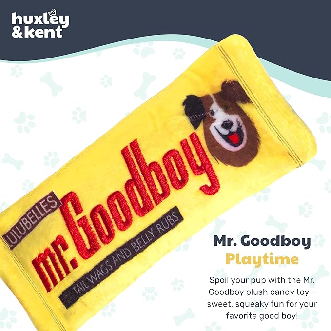 Huxley & Kent Funny Dog Toy w/Squeaker – Power Plush Squeaky Dog Toys for Small, Medium & Large Dogs – Soft Stuffed Animal for Indoor Play & Fetch - Mr Goodboy, Large