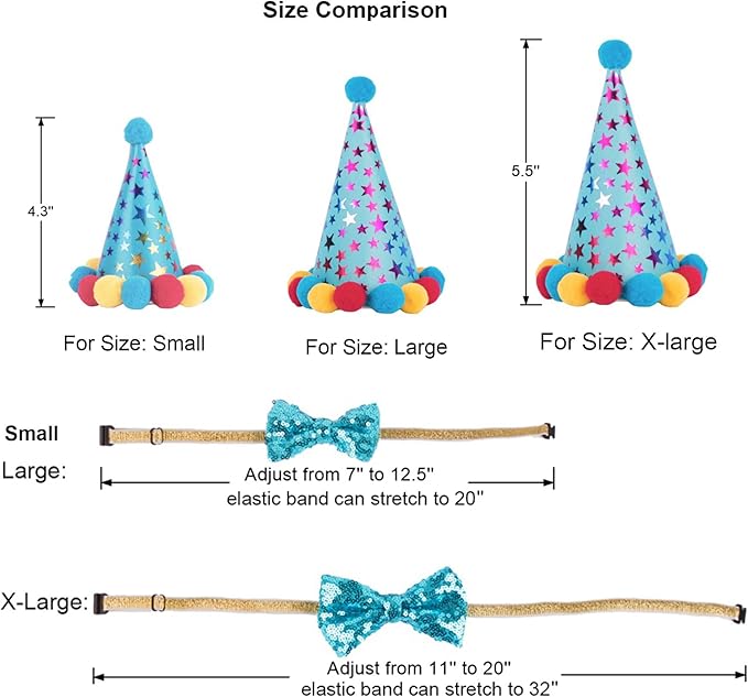 ADOGGYGO Dog Birthday Bandana Scarf and Blue Boy Pet Birthday Party Hat with Cute Bow Tie for Extra Large Dog Pet (X-Large)