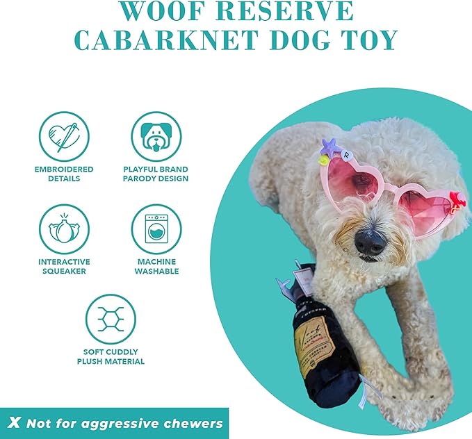 Haute Diggity Dog Woof Reserve Cabarknet Plush Dog Toy for Small, Medium & Large Dogs, Interactive Funny Parody Squeaky Toys, Soft, Durable, Machine-Washable, Safe & Cute Birthday Gift for Dogs