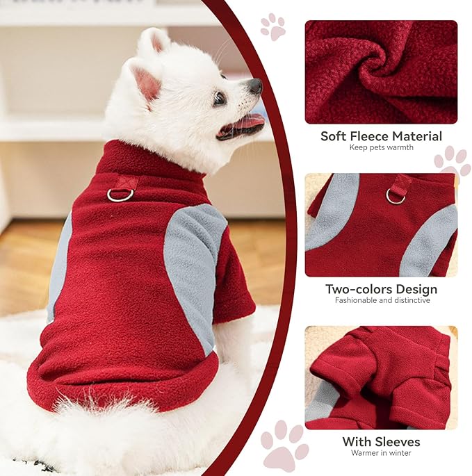 Small Dog Sweater with Leash Ring Soft Warm Fleece Fall Winter Dog Clothes Cute Cat Apparel Puppy Sweaters Classic Pullover Doggy Sweatshirts Chihuahua Costumes Cat Outfits(Red,XXL)