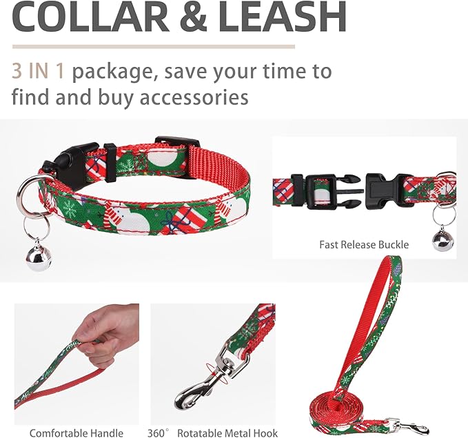 PUPTECK Adjustable Dog Harness Collar and Leash Set Step in No Pull Pet Harness for Small Medium Dogs Puppy and Cats Outdoor Walking Running, Christmas, XS