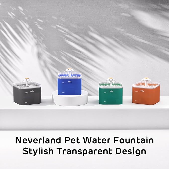 iPettie Neverland Cat Water Fountain with LED Light, 67oz/2.0L, Ultra Quiet Drinking Waterer, Automatic Filtered Water Dispenser, Water Purifier for Pets, Cyan