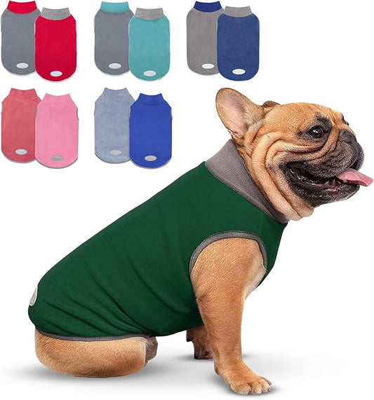 cyeollo 2 Pack Fleece Dog Sweaters for Small Dogs Reflective Doggie Vest Pullover Sweatshirt Stretchy Pet Jacket Small Dog Clothes Boy Coats Size L Green & Grey