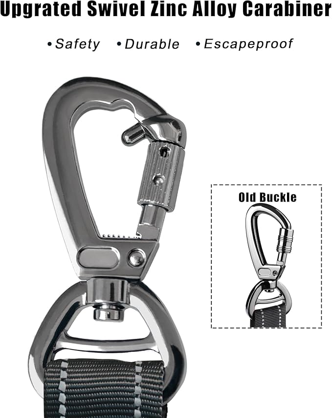 Hotsky Tactical Dog Leash Heavy Duty for Medium Large Dogs That Pull,4-6Ft Strong Bungee Shock Absorbing No Pull Dog Leash with Padded Double Handle and Car Seatbelt,Reflective Black