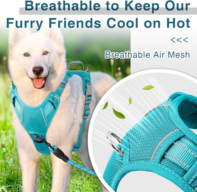 BARKBAY Dog Harness No Pull with ID Tag Pocket - Heavy Duty, Reflective, Easy Control for Small Dogs(Ocean Blue,S)