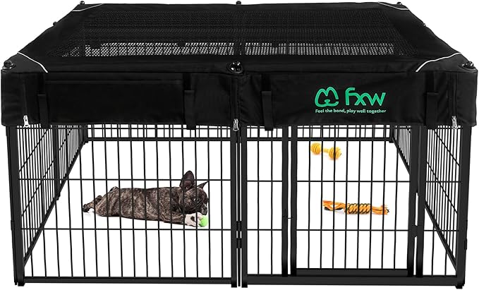 FXW Homeplus Unleashed Indoor Dog Playpen - Stress-Free and Safe Play, Heavy Duty 24 Inch 8 Panels with Playpen Cover for Puppy and Small Dogs, Black│Patented