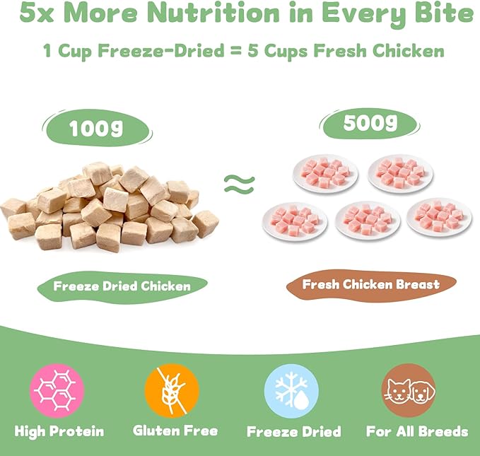 Freeze Dried Chicken Cat and Dog Treats 14.2 OZ – Single Ingredient Chicken Meat High Protein, Bite-Sized Pet Training Snacks or Food Topper for Small Dogs Cats