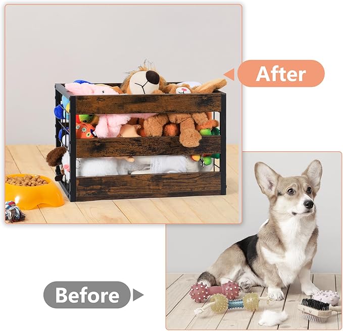 CADUKE Dog Toy Bin Set of 2, Metal Dog Toy Storage Baskets with Handles, Large Dog Toy Box, Durable Doy Toy Organizer, Perfect for Organizing Chew Toys, Puppy Leash, Accessories