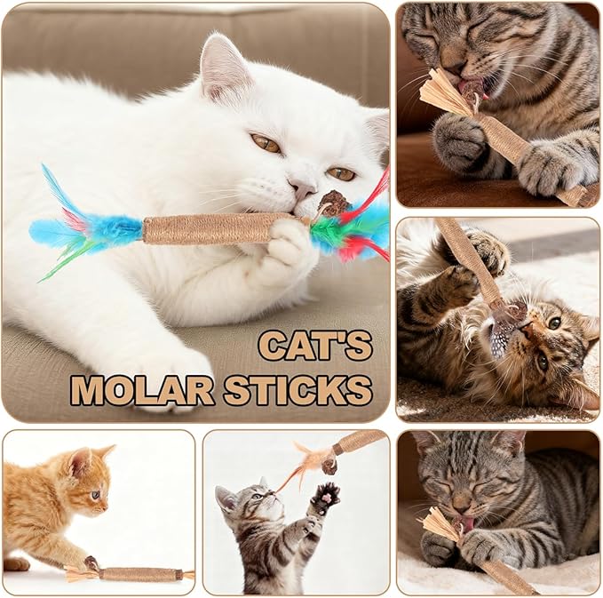 Cat Toys Cat Chew Toys, Silvervine Sticks Catnip Rope Toys for Cats Teeth Cleaning, Kitten Dental Care, Kitty Toys for Indoor Cats Increase Appetite,Enhances Oral & Dental Health (4 Pack)