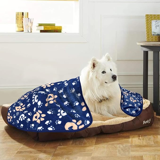 Dog Blanket, Soft Fleece Dog Blankets for Large Dogs, Fluffy Flannel Pet Cat Puppy Blanket Mat Cover for Bed Couch, Cute Paw Print Throw Blanket for Dogs, Blue 60"X50"