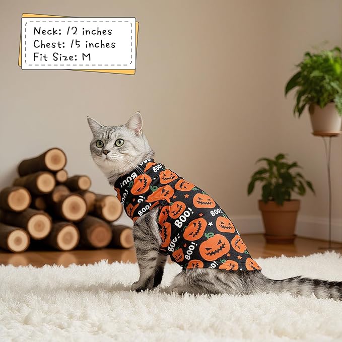 EXPAWLORER Cat Halloween Sweater - Sweaters for Cats Only Soft Warm Pet Clothes, Fall and Winter Pumpkin Coat Pullover Design, Fleece Sweatshirt Clothing Also for Puppy Small Dogs, Medium