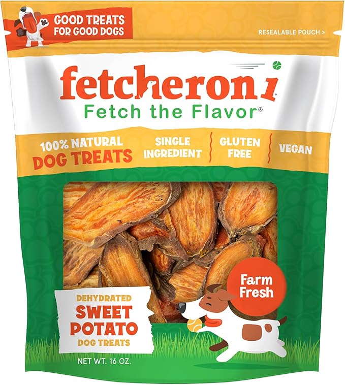 Sweet Potato Dog Treats, Healthy Dental Treats, Dehydrated Vegan Chews, High Fiber Gluten Free, Vegetarian Pet Food for Training and Teeth Cleaning for Canines 16oz