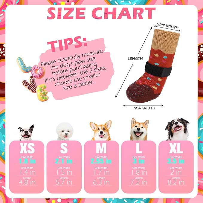 EXPAWLORER 8 Pcs Anti Slip Dog Socks, Dog Shoes for Hot Pavement, Dog Booties for Hardwood Floor, Prevent Licking Paws, Boots & Paw Protectors for Small Medium Large Senior Dogs