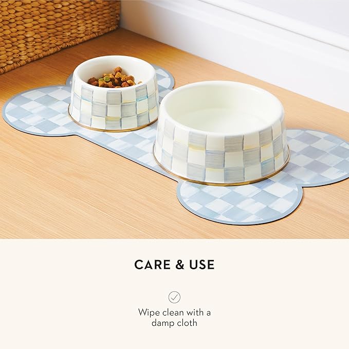 MACKENZIE-CHILDS Pup Placemat, Cute Pet-Food Mat for Dog Bowls and Cat Bowls, Gray-and-White Sterling Check