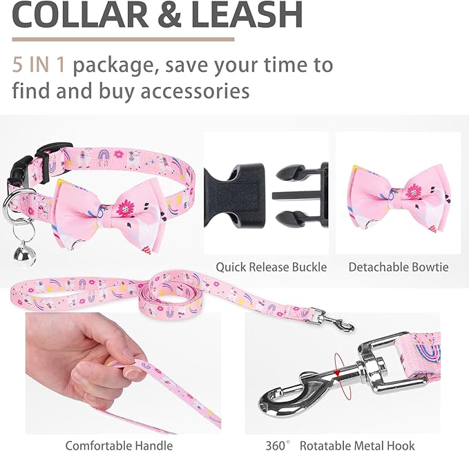 PUPTECK Adjustable Dog Harness Collar and Leash Set, Step in No Pull Pet Harness for Small Medium Dogs Puppy Cats Outdoor Walking, Soft Mesh Padded Reflective Vest Harnesses, Light Pink Alpaca, S