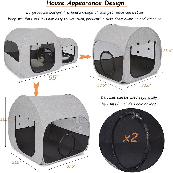 LUCKITTY Portable Cat Playpen, Delivery Room, Enclosure, Postoperative Recovery, House Design for Better Standing, Foldable Pet Tent for Indoor and Outdoor Use, Cat Houses & Condos Light Gray