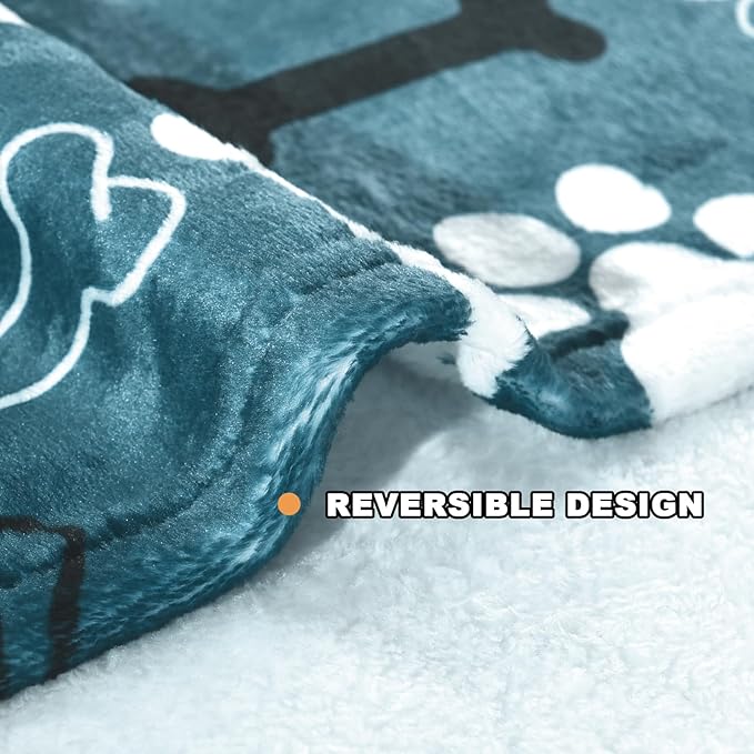 Dog Blanket,Super Soft Fluffy Premium Fleece Pet Puppy Blanket for Large Medium Dog Cat Mat Cover for Bed Couch,Reversible Cow Print,Turquoise,(41 x 31 Inch)