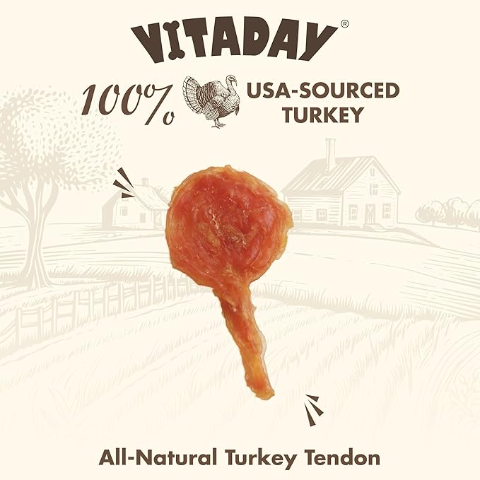 Turkey Tendons for Dogs, All Natural, Healthy Dog Treats, Long Lasting, Hypoallergenic Dog Chews, Rawhide Free, USA-Sourced, for All Dogs, Lollipop, 4 Count Pack